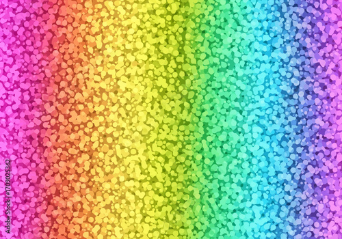 Vector art of abstract background of colorful small particles in a rainbow gradient, from pink to purple, with a textured effect