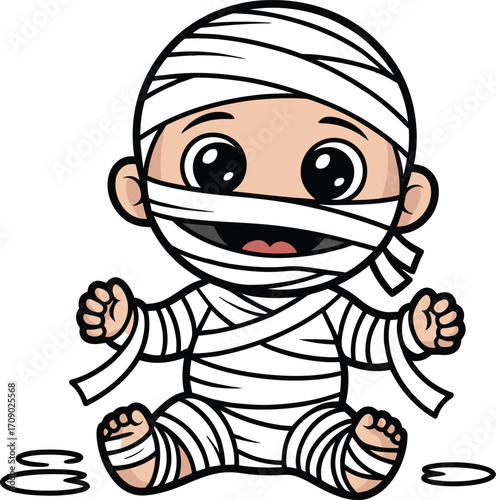 Cute cartoon baby mummy with bandages vector