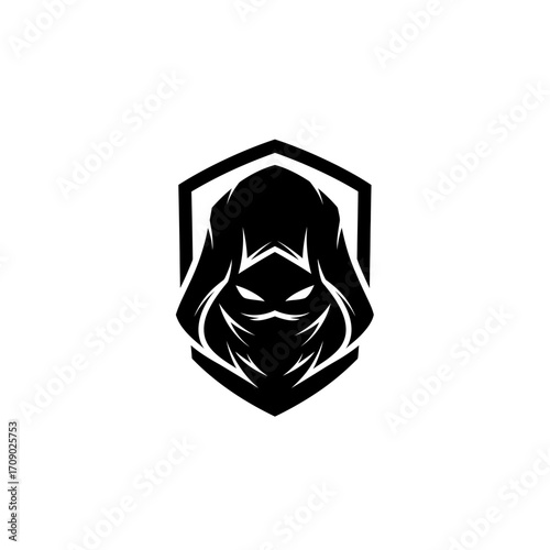 Black Hooded Figure Emblem in Shield Shape
