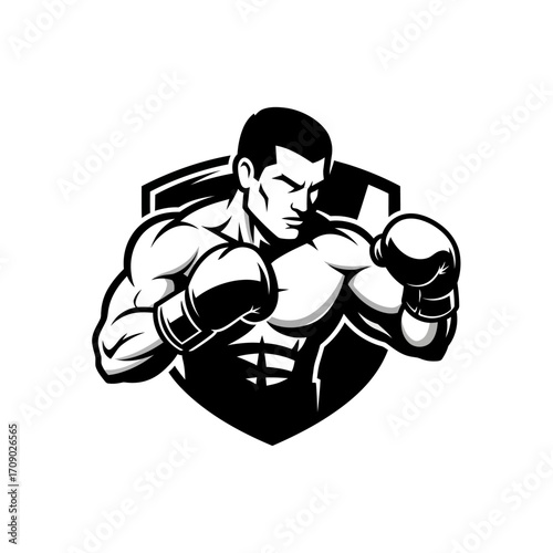Powerful Boxer in Action Silhouette Design