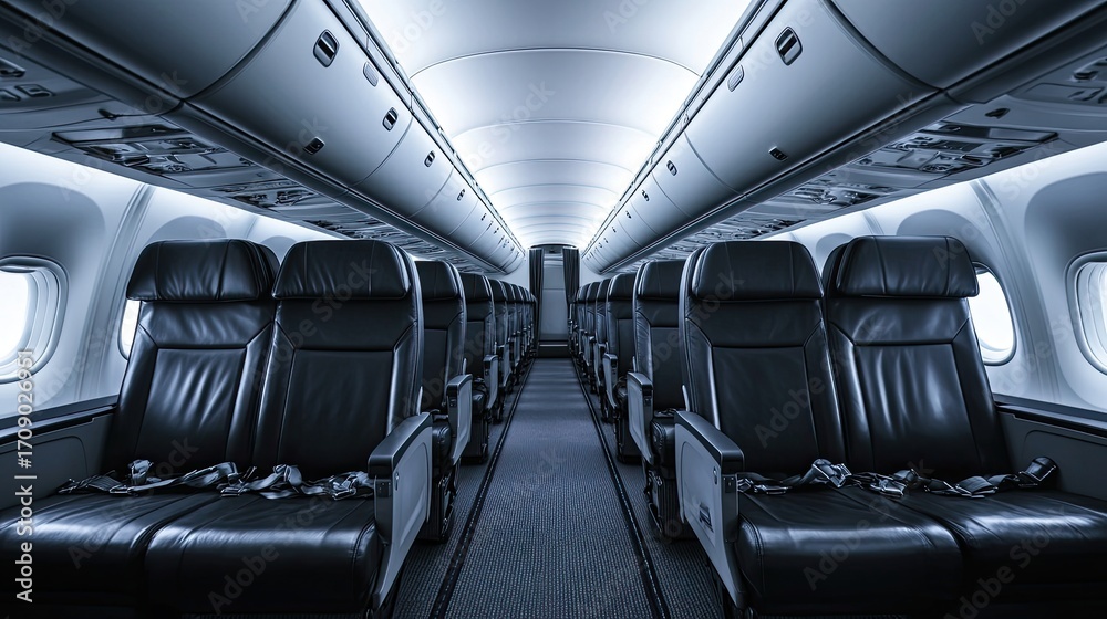 Fototapeta premium Airplane cabin interior empty seats