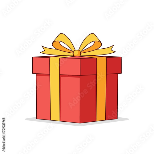 Cartoon Red Gift Box with Yellow Bow