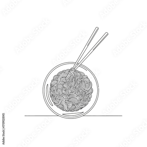 Noodle Dish with Chopsticks Illustration