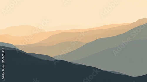 Abstract landscape of layered mountains in muted earth tones