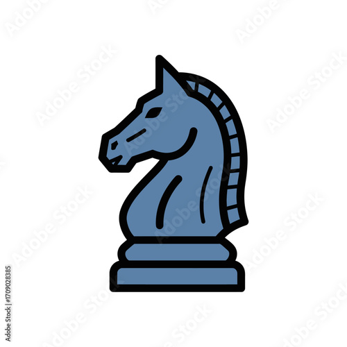 Stylized Blue Chess Knight Piece with Black Outline