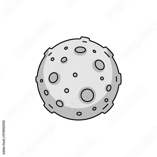 Cartoon Moon with Craters and Black Outline, Space Illustration