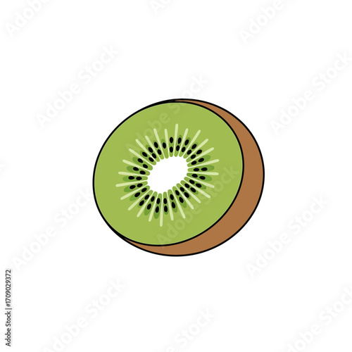 Sliced Kiwi Fruit Illustration with Seeds and Brown Skin