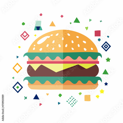 メンフィス柄でデザインしたハンバーガーアイコン素材