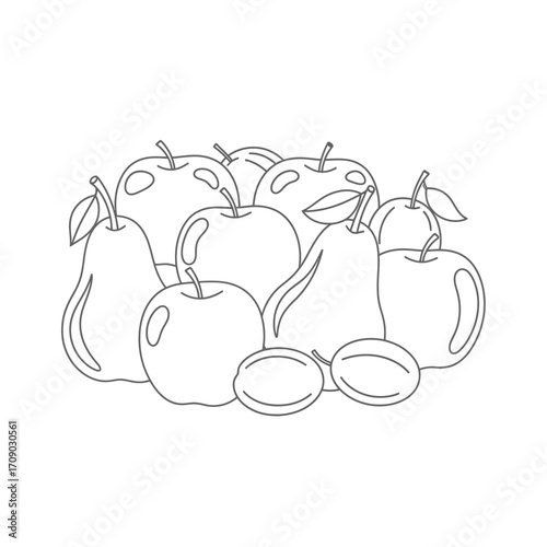 Outlined Apples, Pears, and Plums Fruit Illustration