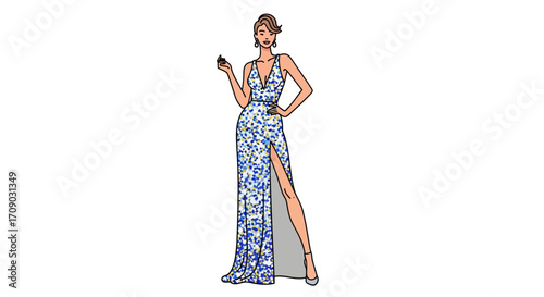 Elegant Woman in a Sparkling Blue Gown