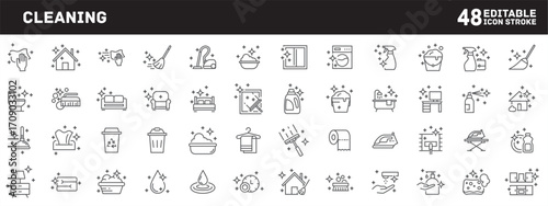 Cleaning. Cleaner expressing sanitation and freshness in household environment, icon set for app mockup and service banner, icon illustration