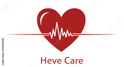 Red Heart with EKG Line and Heve Care Text