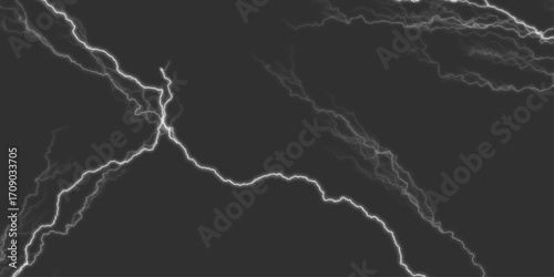Lightning Strikes Amidst Heavy Rainfall and Dark Storm Clouds. Mesmerizing streaks of vibrant white lightning crackle across the night sky, illuminating the darkness with raw power and fleeting beauty