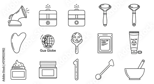 Skincare and Beauty Tools Line Art Collection