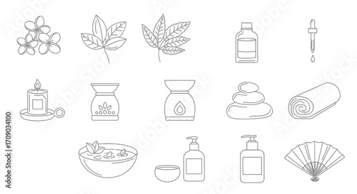 Spa and Wellness Line Art Icons: Aromatherapy, Relaxation, and Self-Care