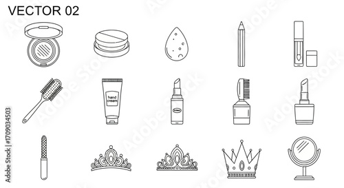 Outlined Beauty and Cosmetic Items Vector Illustration