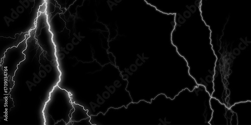 Lightning Strikes Amidst Heavy Rainfall and Dark Storm Clouds. Mesmerizing streaks of vibrant white lightning crackle across the night sky, illuminating the darkness with raw power and fleeting beauty