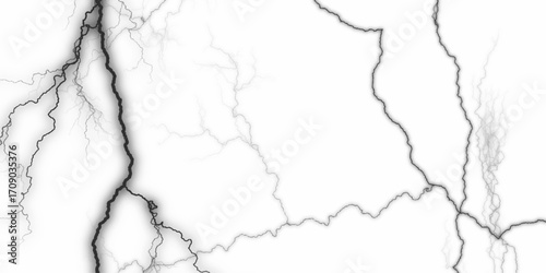 black and white dust and cracked concrete wall Texture pattern design element white background. Surface cracks and fissures in ground, concrete, crevices from disaster top view. 