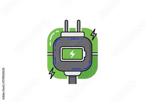 Modern Green Plug Battery Icon Vector