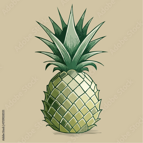 gradient pineapple grid vector icon with amber scales and emerald crown for crisp commercial stock