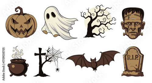 Collection of Halloween Cartoon Illustrations.