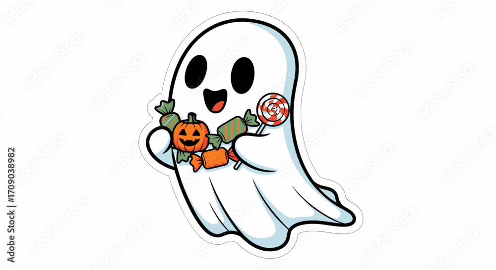 Obraz premium Cute Boo Halloween Ghost with Candy.