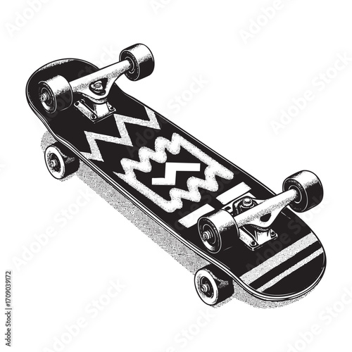 Retro skateboard design halftone vintage style illustration vector