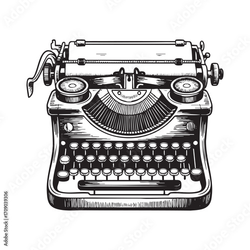 Old fashioned retro typewriter vintage engraving hand drawn vector illustration