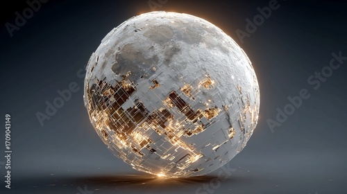 Futuristic moon orb with intricate glowing details for cutting edge technology or science fiction concepts