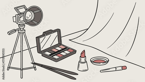 Studio Setup with Camera Makeup and Accessories for Beauty Blogging or Vlogging.