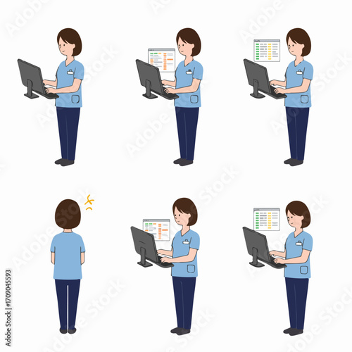 Medical Professional Working on Computer with Patient Data, Illustrating Healthcare Administration and Digital Record Management