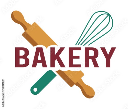 A bakery logo with a rolling pin and a wire whisk, representing baking, pastries, and homemade treats