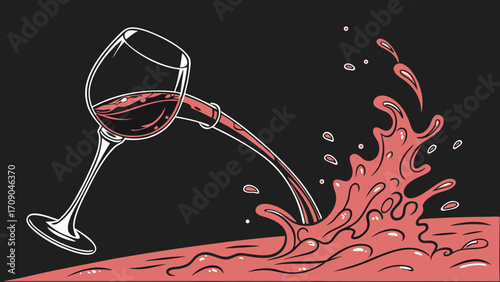 Wine Pouring Illustration Red Wine Splash Beverage Graphic Drink Design Alcohol Art Wineglass Liquid Abstract Vector Illustration Food and Drink Menu Design Restaurant Bar Winery Ce.