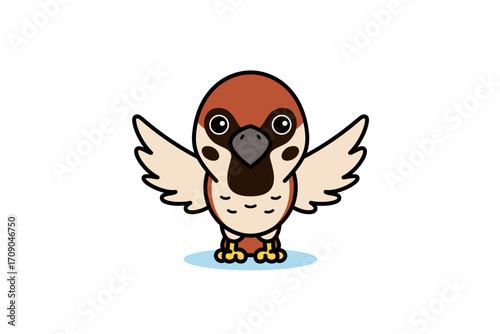 Cute Sparrow Bird Spreading Wings Cartoon Illustration