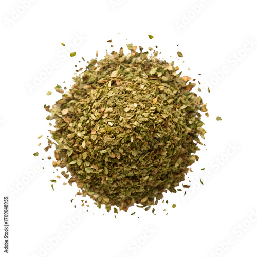 Circular Pile of Dried Oregano Herb Spice on Transparent Background seasoning