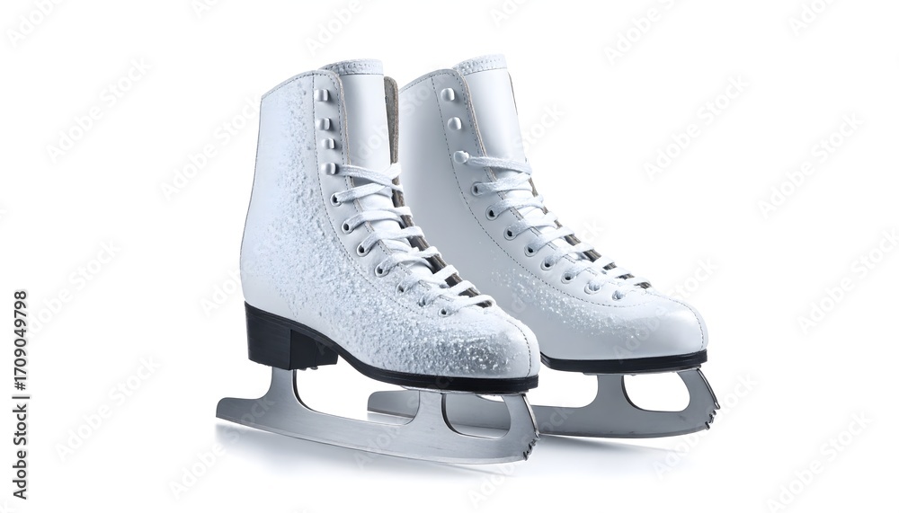 Pair of figure skates with frosty texture, shiny blades, isolated on transparent background Pair of figure skates with frosty texture, shiny blades, isolated on transparent background