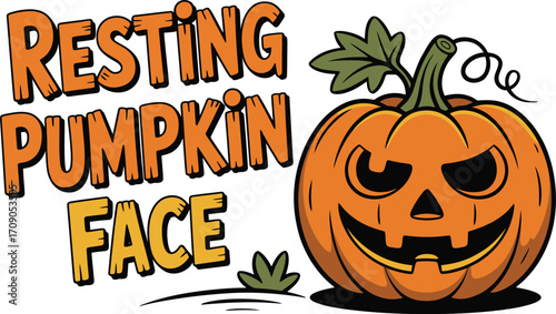 Resting Pumpkin Face Halloween Illustration orange
