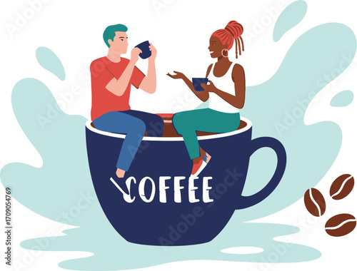 Couple enjoying coffee break together, symbolizing relaxation and connection over a warm beverage