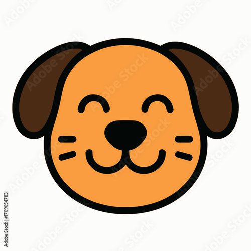 Flat vector illustration of a happy dog face with floppy ears on a white background