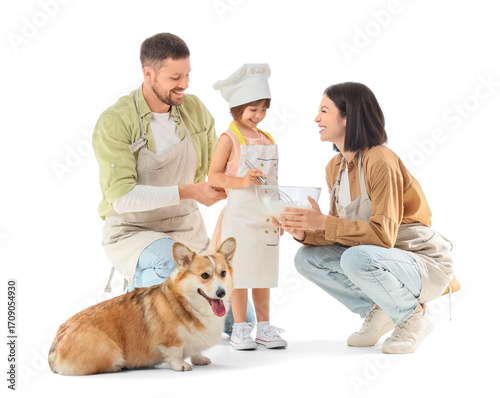 Happy family with dog prepa...
