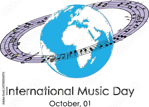 Celebrate global harmony with musical notes encircling the Earth on International Music Day