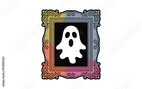 Ornate frame with a surprised ghost inside halloween