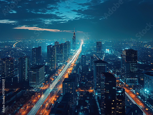 Wallpaper Mural Aerial Night View of a Vibrant City Skyline Torontodigital.ca