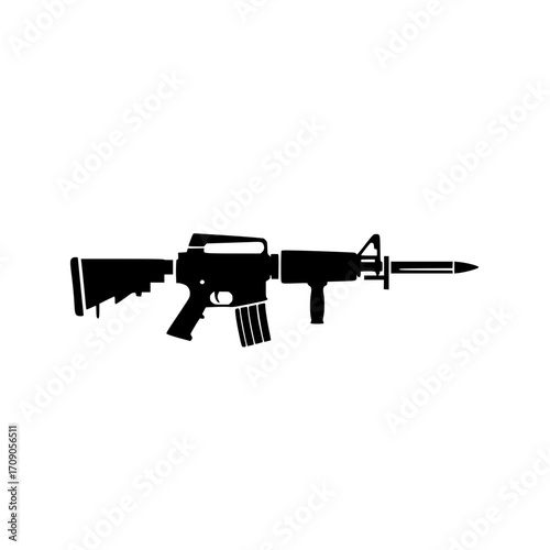 silhouette of military assault rifle used in combat and tactical defense.