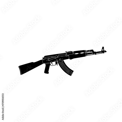 illustration of automatic rifle symbolizing military and tactical weaponry.