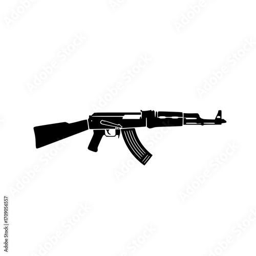 icon of assault rifle firearm representing weapon and military equipment.