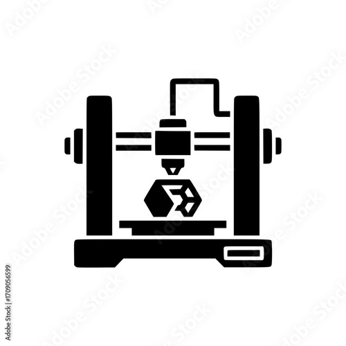illustration of a 3D printer machine creating an object symbolizing modern additive manufacturing technology.