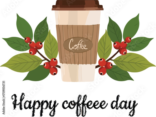 Celebrate your day with a delicious coffee and vibrant coffee beans, perfect for promotions!