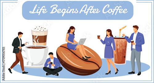 Energized professionals embracing the day with coffee, fueling productivity and a vibrant lifestyle