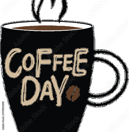 Celebrate your love for coffee with a steaming mug that says Coffee Day!